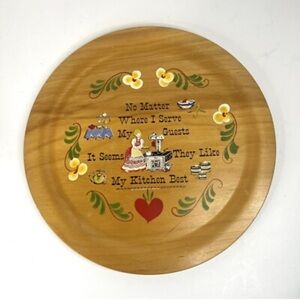 Vintage Woodcroftery Plate Decorative Wooden Kitchen Folk Art Design Message